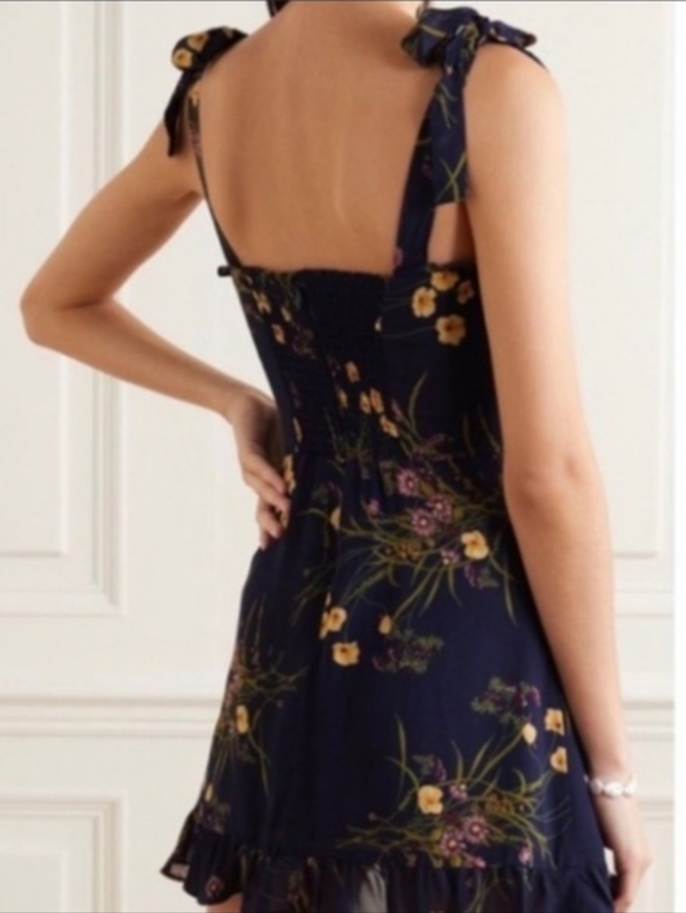 Reformation Christine Navy Floral Slip Dress with Tie Straps Sz10 - Picture 11 of 12
